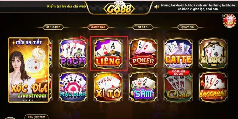 Các cược bài liêng tại Link tải GO88